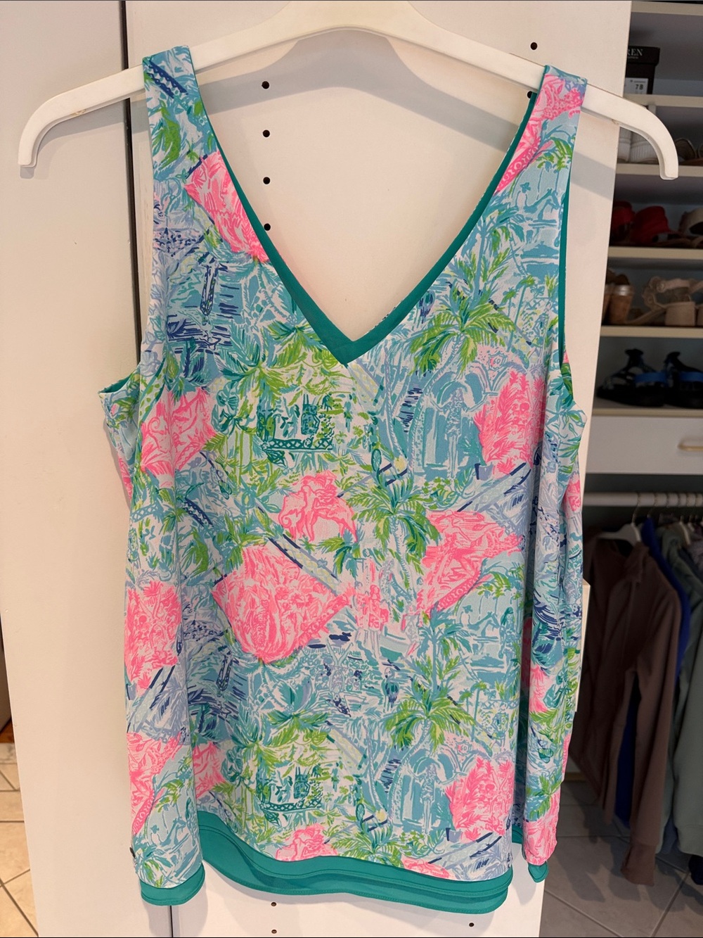 Lilly Pulitzer Pink Teal Blue Floral V-Neck Blouse